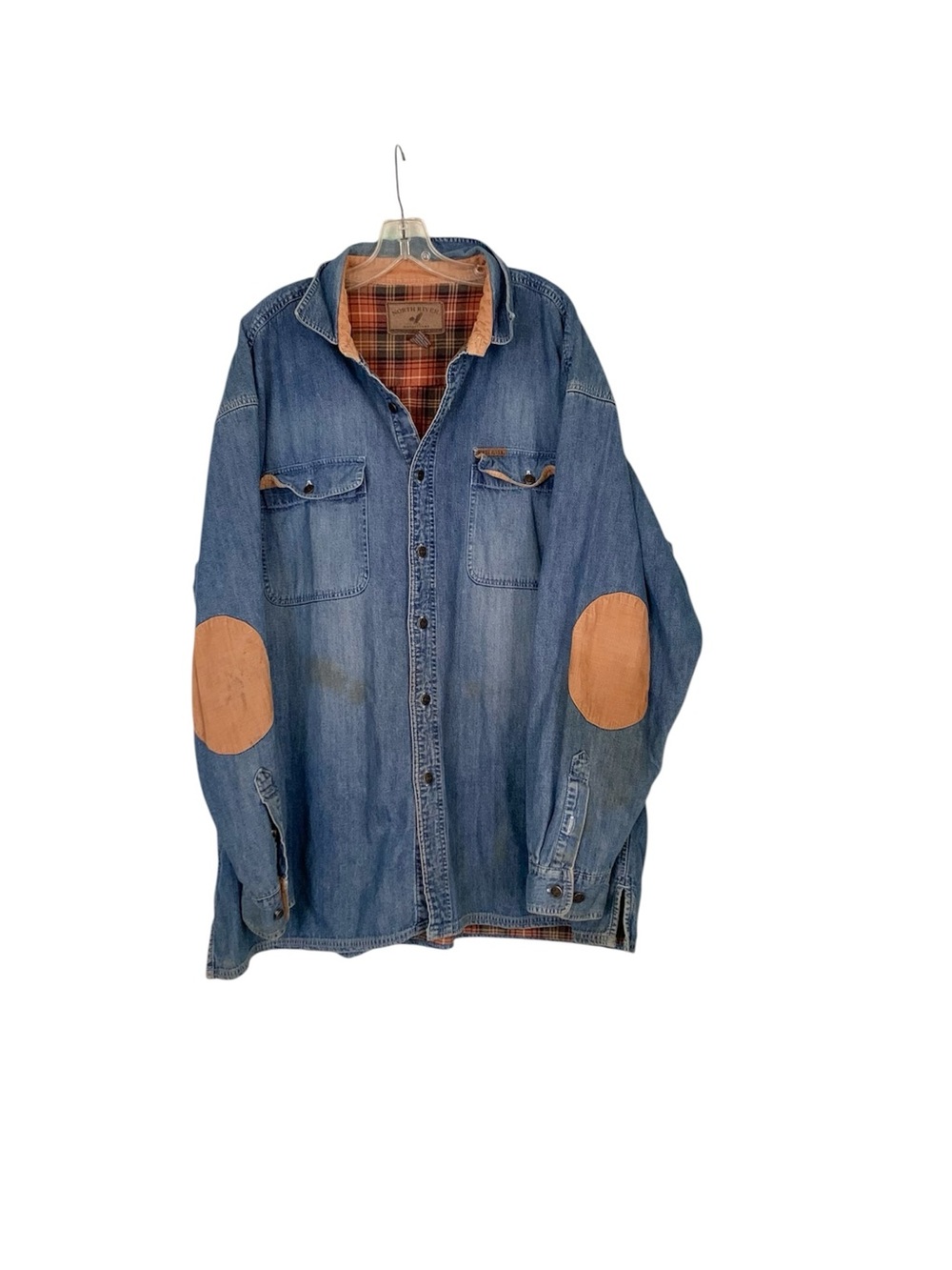 Vintage North River Outfitters Denim Flannel Lined Elbow Patch Jacket